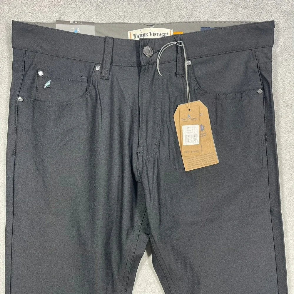 Tailor Vintage Performance Pants Mens 34x30(29 Black New Canaan Slim Fit Stretch
